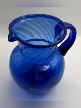 Hand Blown Cobalt Blue Glass Pitcher